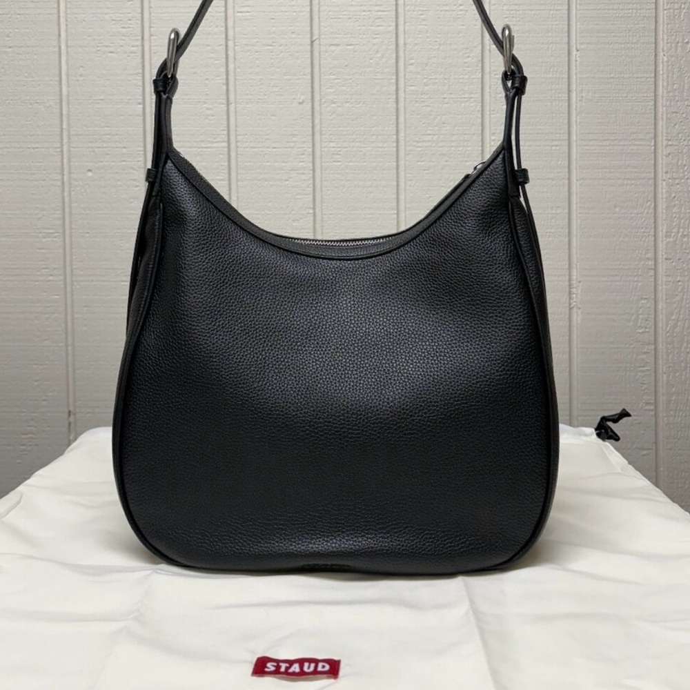 STAUD Black Leather Hobo Bag Sleek Design